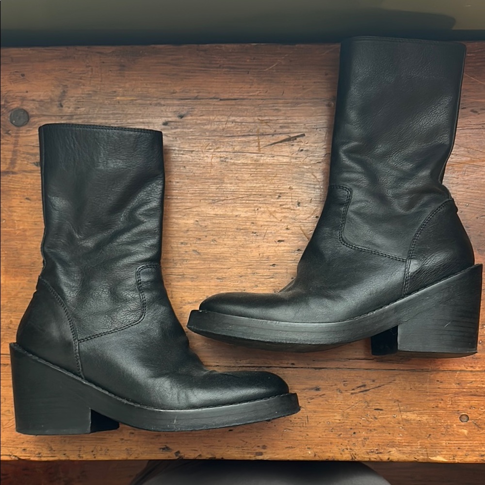 Ann Demeulemeester black Moto Boots with Leather Finish.